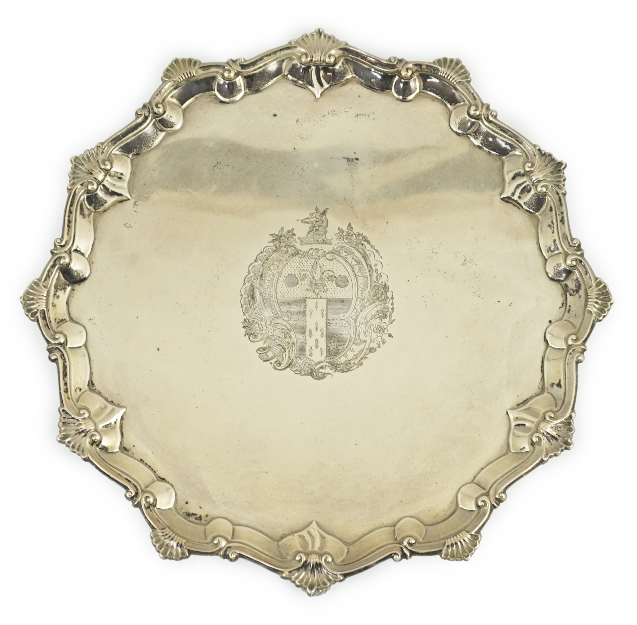 An early George II silver salver, by Ebenezer Coker